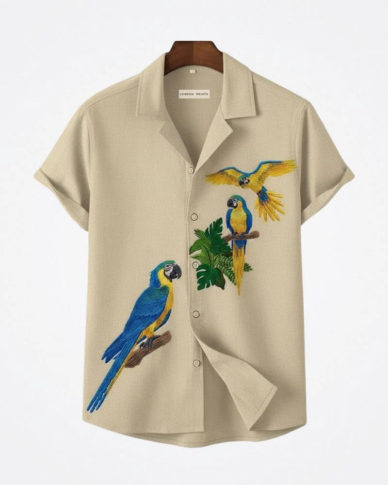 Men's Parrot Print Casual Shirt – Tropical Bird Short Sleeve Summer Beach Shirt