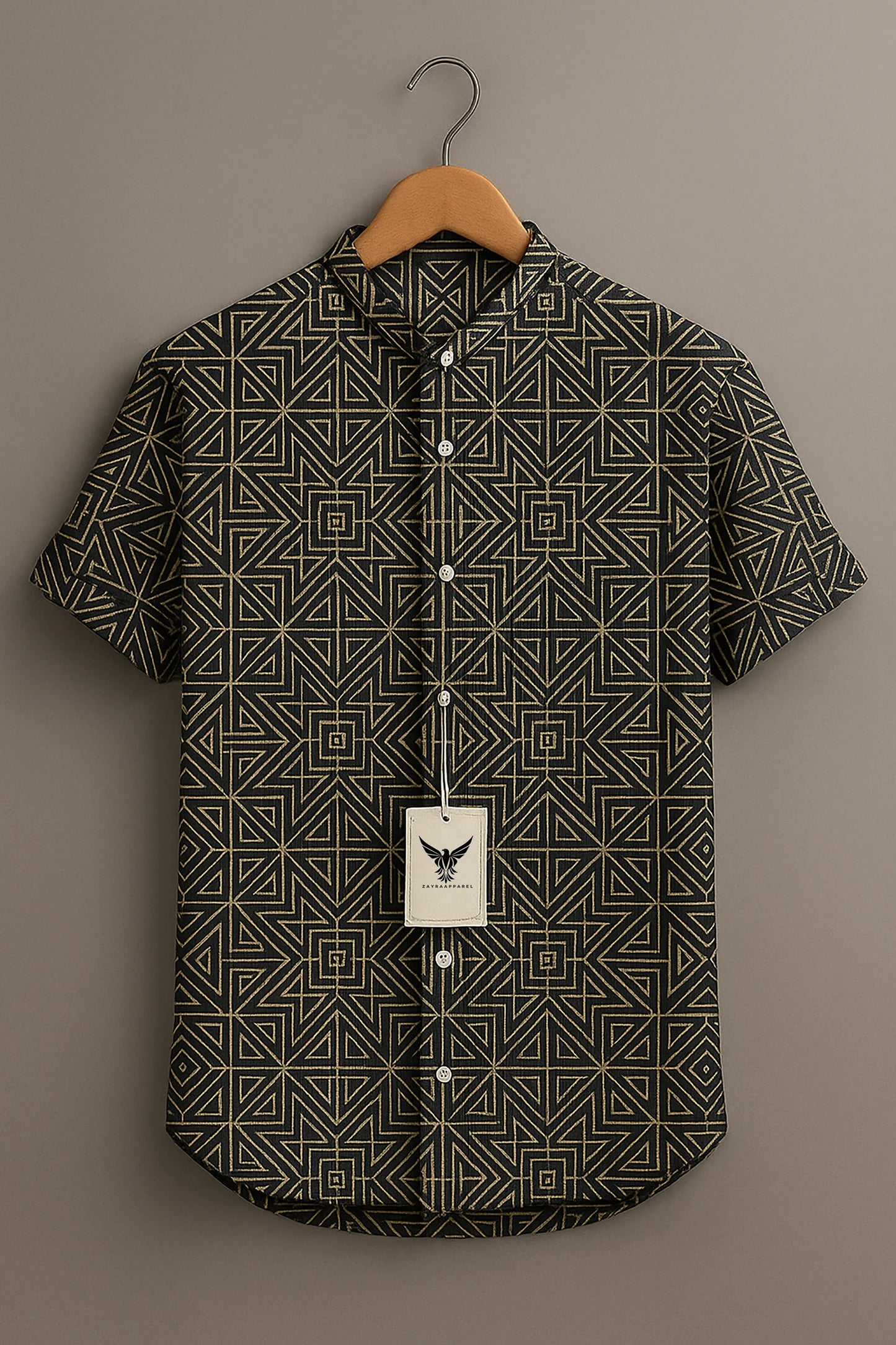 Men's Geometric Pattern Casual Shirt – Modern Short Sleeve Summer Button Down