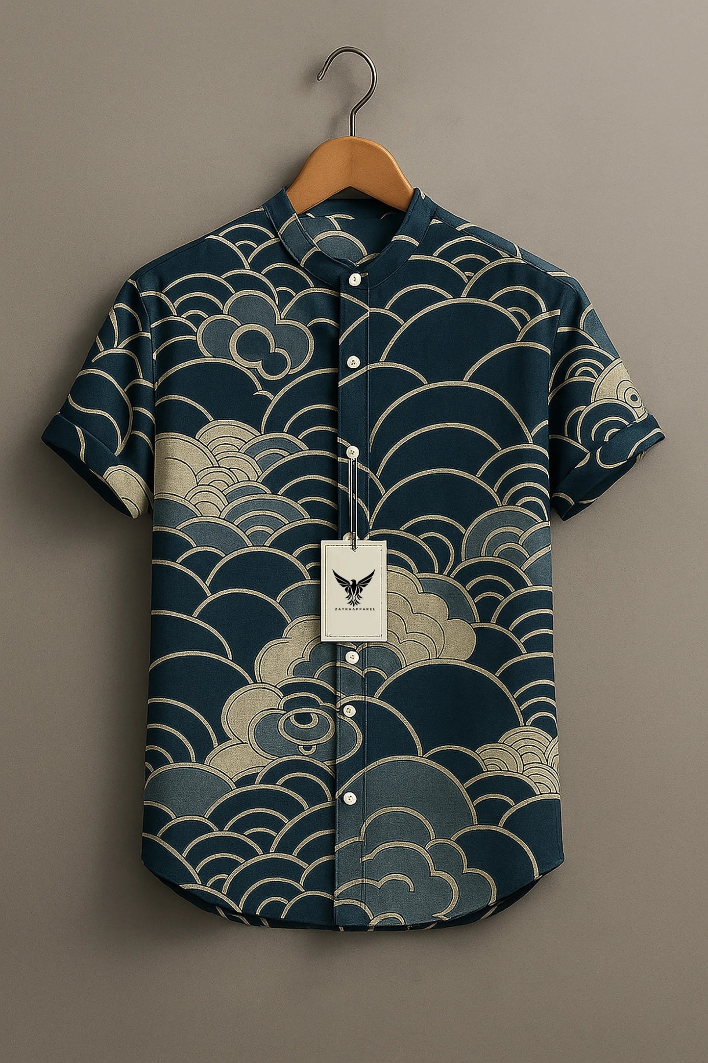 Men's Japanese Cloud Wave Print Shirt – Artistic Short Sleeve Casual Summer Shirt