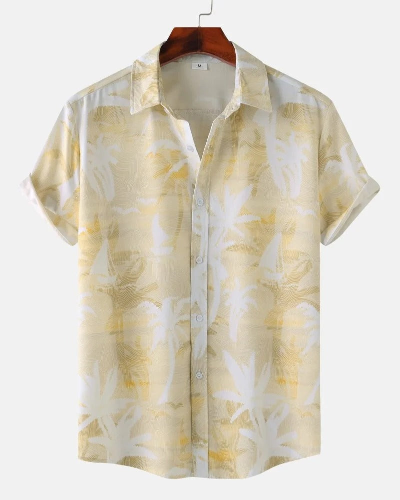 Men's Tropical Leaf Print Casual Shirt – Short Sleeve Summer Beach Button Down