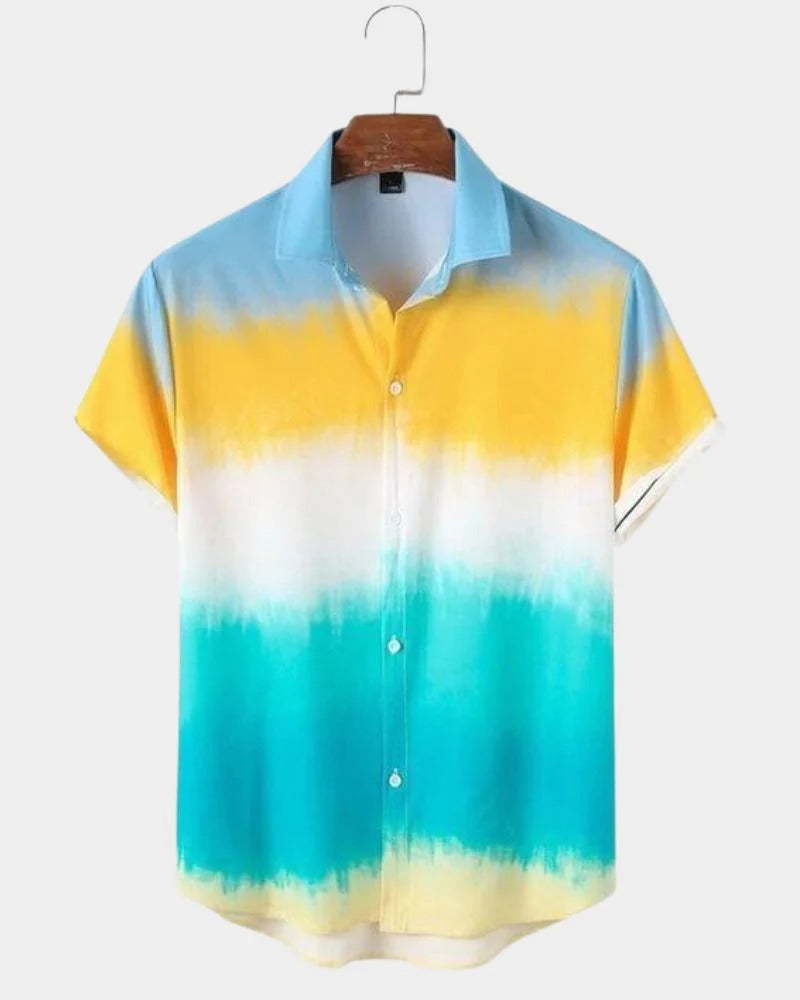 Men's Gradient Tie Dye Summer Shirt – Casual Short Sleeve Button Down Beach Shirt