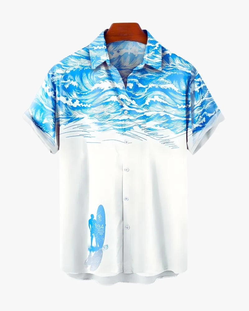 Men's Ocean Wave Print Casual Shirt – Short Sleeve Button Down Summer Beach Shirt