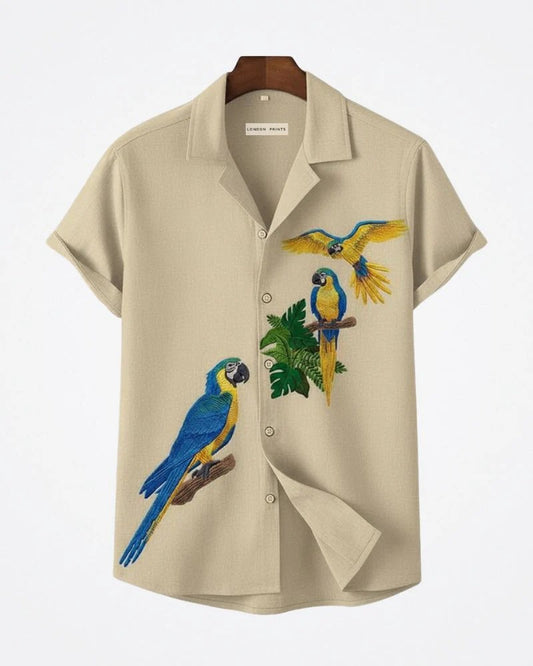 Men's Parrot Print Casual Shirt – Tropical Bird Short Sleeve Summer Beach Shirt