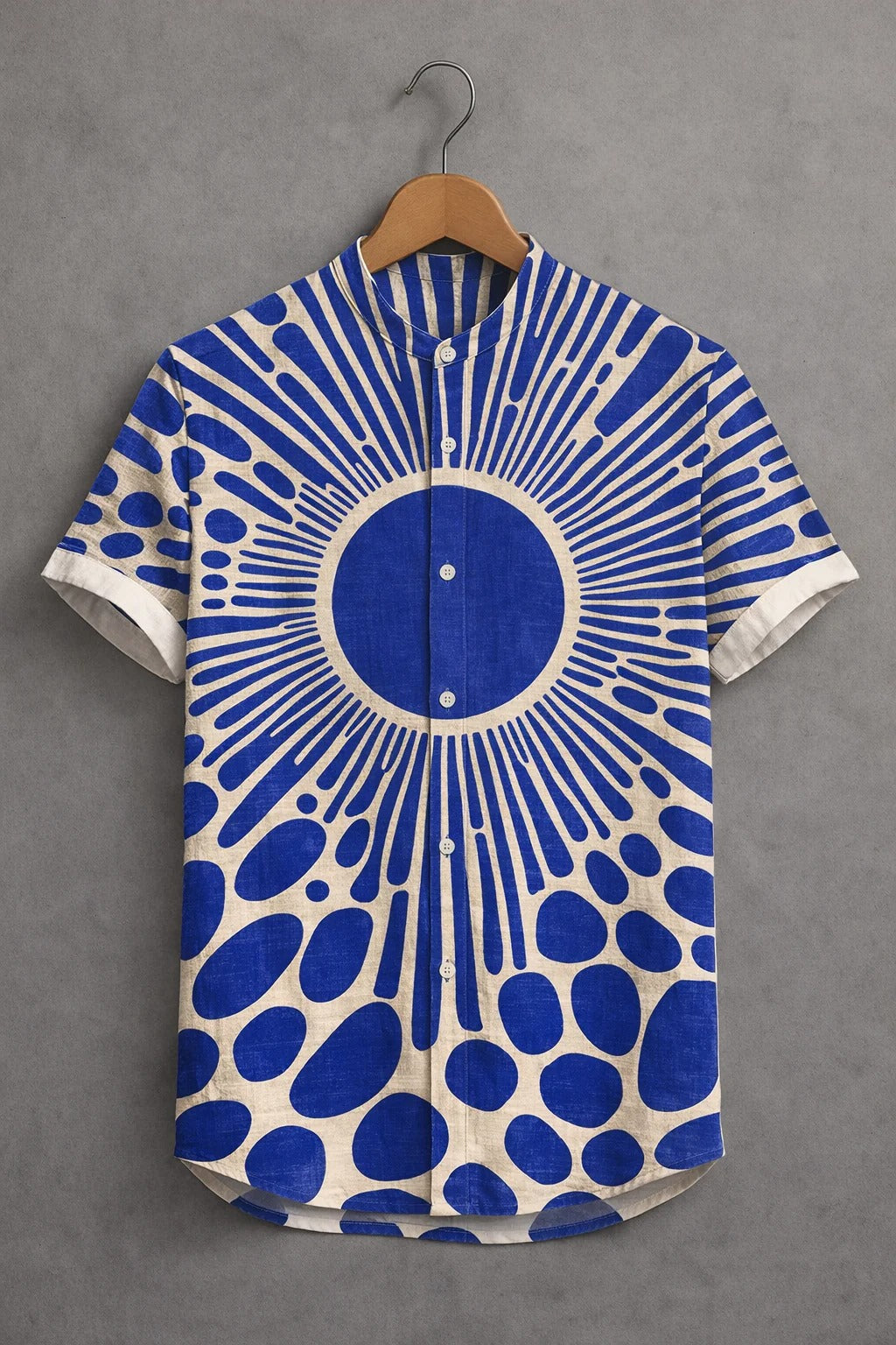 Men's Abstract Sunburst Print Casual Shirt – Modern Short Sleeve Summer Button Down
