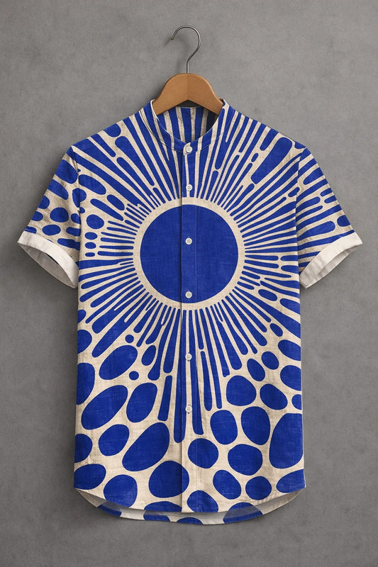 Men's Abstract Sunburst Print Casual Shirt – Modern Short Sleeve Summer Button Down