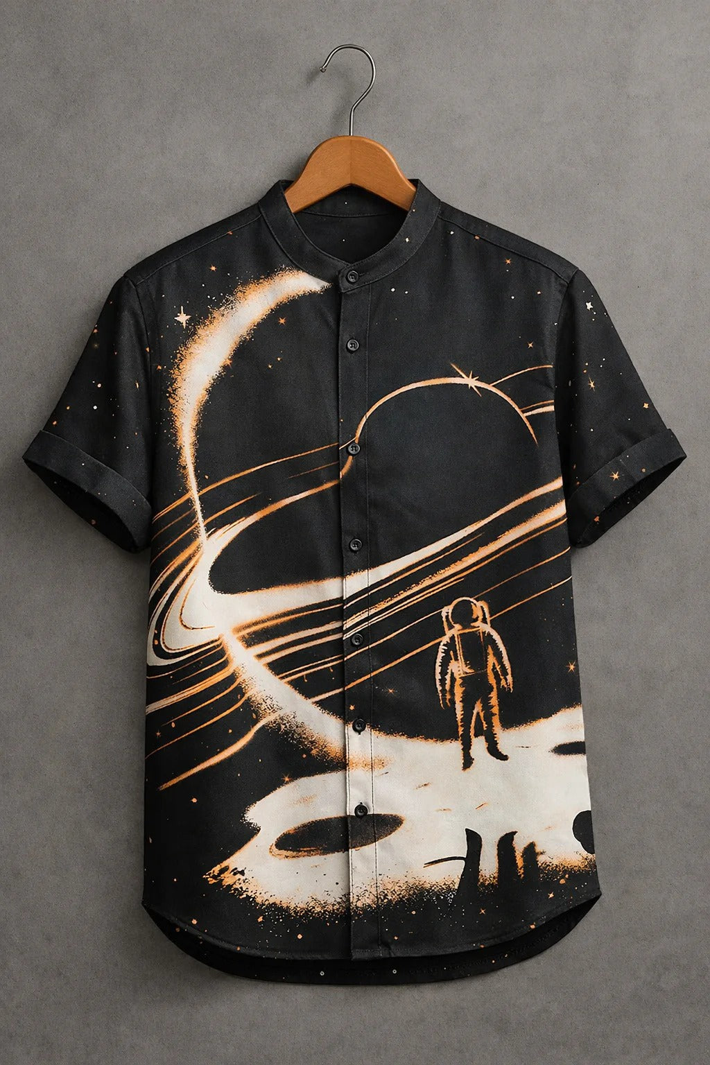 Men's Astronaut Space Graphic Casual Shirt – Galaxy Print Short Sleeve Button Down