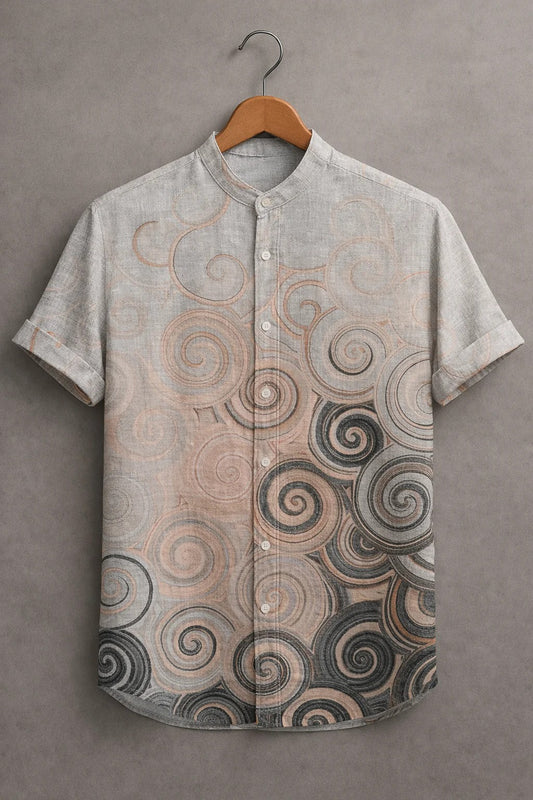 Men's Vintage Spiral Pattern Casual Shirt – Abstract Short Sleeve Summer Button Down
