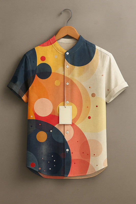 Men's Retro Geometric Print Casual Shirt – Abstract Short Sleeve Summer Button Down