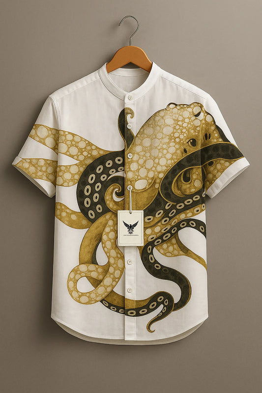 Men's Octopus Graphic Casual Shirt – Ocean Animal Print Short Sleeve Summer Shirt
