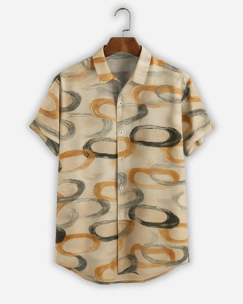 Men's Abstract Print Summer Shirt – Casual Short Sleeve Button Down Beach Shirt