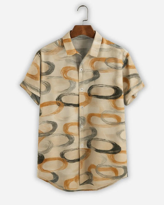 Men's Abstract Print Summer Shirt – Casual Short Sleeve Button Down Beach Shirt