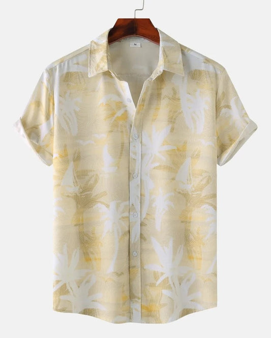 Men's Tropical Leaf Print Casual Shirt – Short Sleeve Summer Beach Button Down